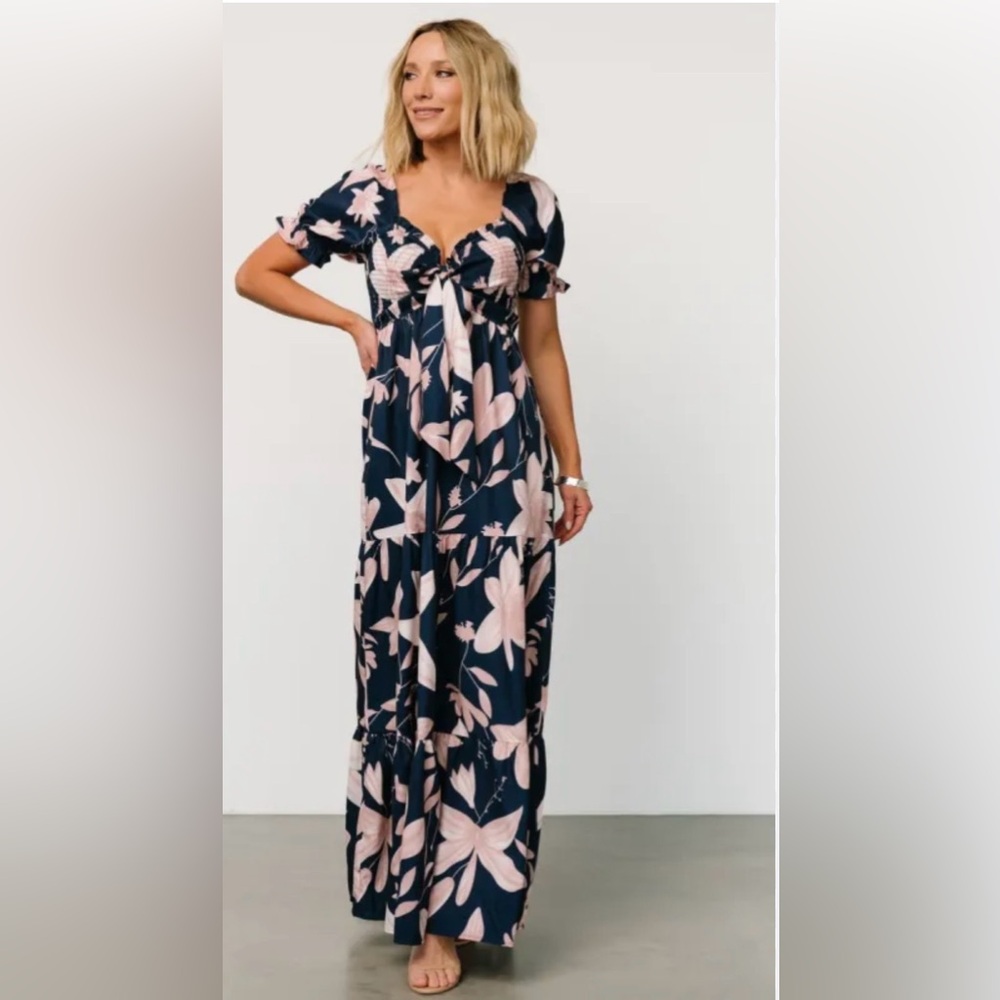 Baltic Born Hilaria Navy and Blush Floral Maxi Dress XL